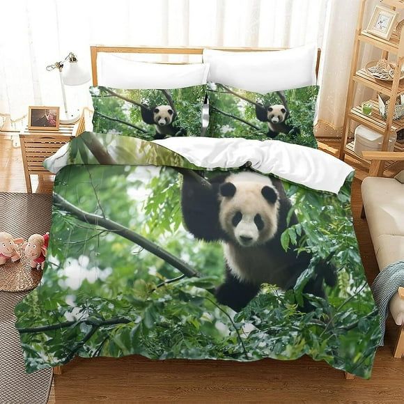 Chinese Panda 3-piece Set Bedding Set 3D Print Comforter Cover with Zipper ForTeens And Kids Adults Soft Microfiber Bedspread Cover(King220x240cm)