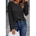 thumbnail image 3 of Women's Black Ribbed Round Neck Knit Long Sleeve Top, 3 of 5