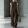 thumbnail image 5 of Iyufng Women's Solid Color Summer Outfits 2 Piece Button Down Vest Top and Casual Pants Set with Pockets, 5 of 9