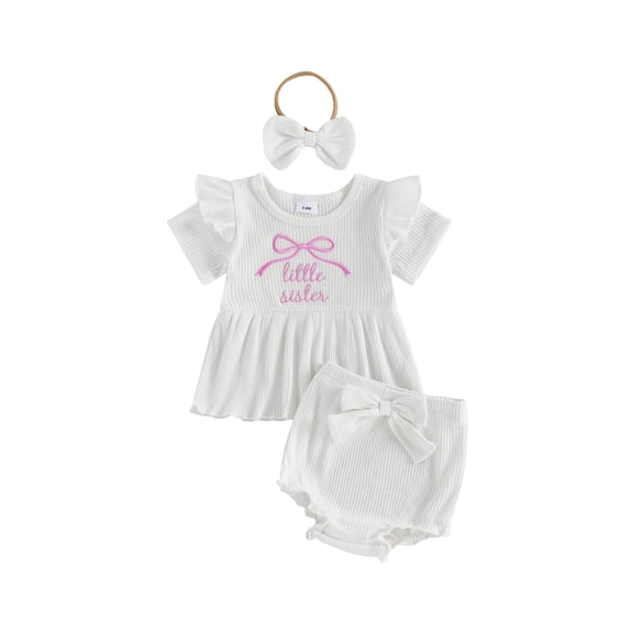 Cenuakty Baby Girls Shorts Set, Short Sleeve Embroidery Bow Letters T-shirt with Shorts and Hairband Summer Outfit
