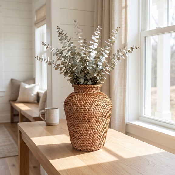 Handmade Rattan Vase and Flower Pot Holder - Natural Wicker Plant Basket with Liner, Boho Decorative Planter Cover for Indoor Outdoor Home Office Table Decoration