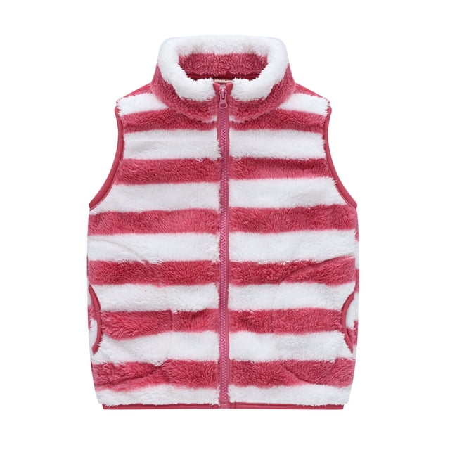 XASZHN Veste Sans Manches à Rayures pour Filles et Garçons, Manteau à Fermeture Éclair, Automne Chaud Hiver, Rouge 2-3 Ans