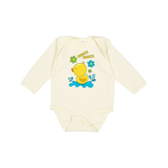 Inktastic Quack Quack Cute Duckling with Flowers Boys or Girls Long Sleeve Baby Bodysuit