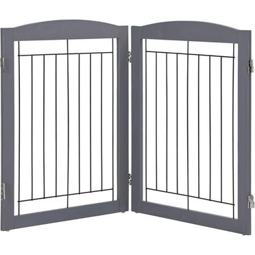 STAROUS Solid Wooden Dog Fences Indoor Outdoor, Extra Wide Dog gate for The House, Doorway, Stairs,2 Waterproof Extension Panels, 48" Wide 30" Tall (Gray)