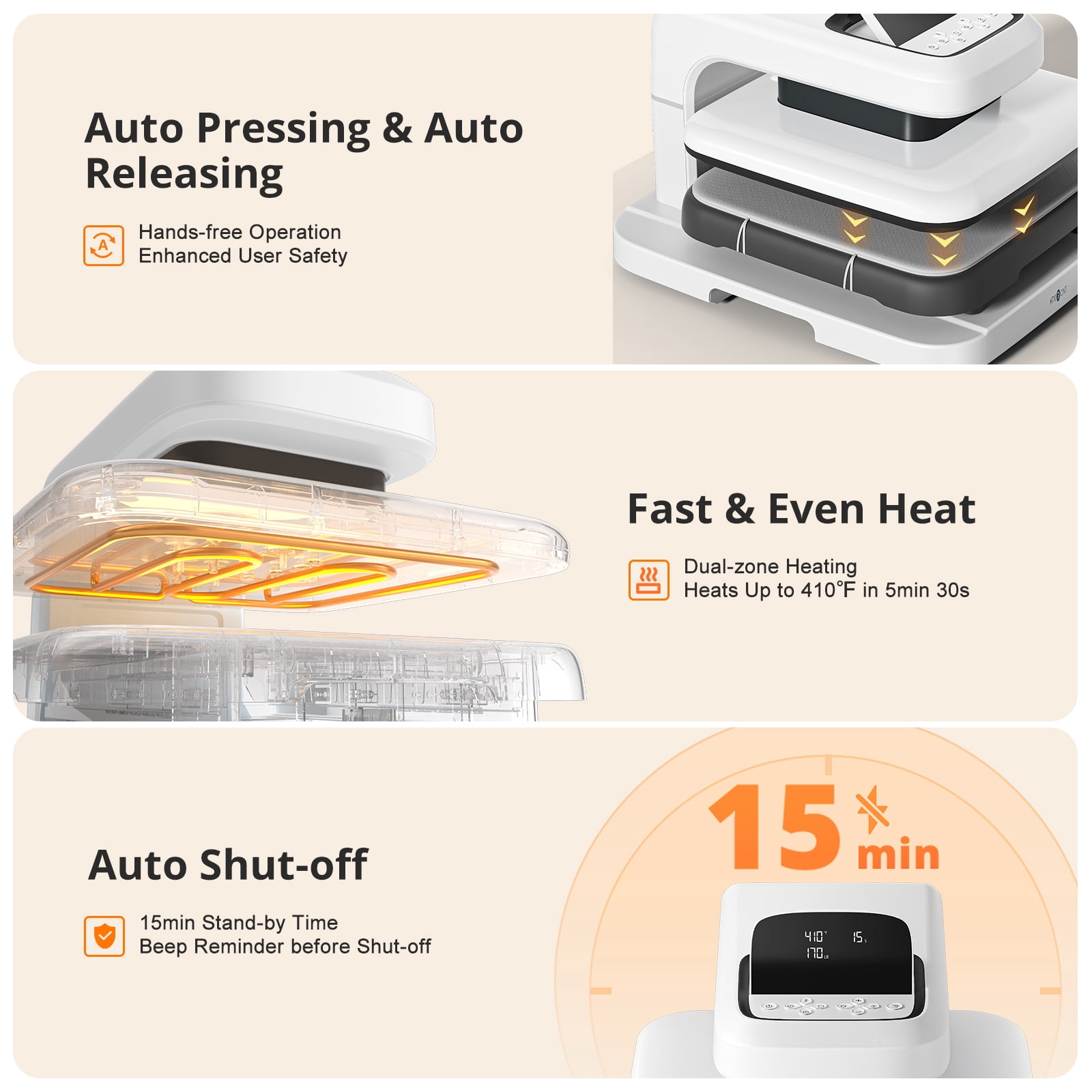 HTVRONT Automatic Heat Press 2 & Heat Press Accessories for Heat Press -210 PCS Includes HTV, Sublimation Paper, Sublimation HTV, Heat Resistant Tape, Heat Press Mat
