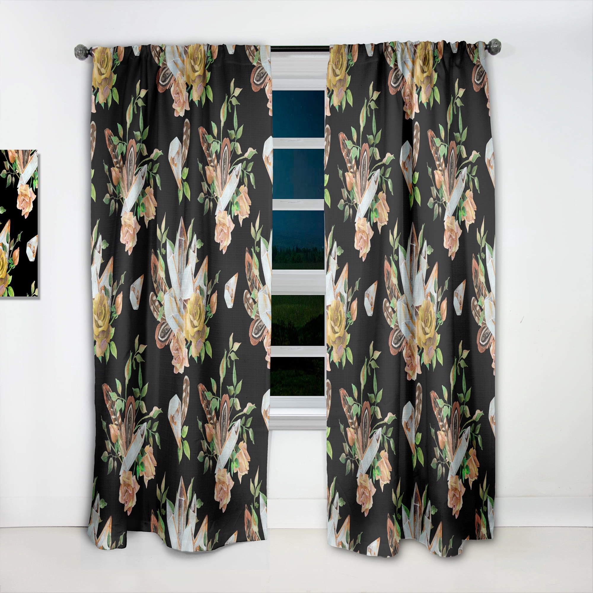 Designart 'Bituminous Bloom III' Floral Curtain Panel
