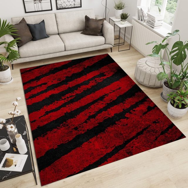 Red Scratch Large Area Rugs, Graffiti Art Runner Rugs, Non-Slip Floor Throw Mat, Rectangle Carpet for Living Room, Bedroom, Hallway Front Entrance, Kitchen, Dining, 6' x 8'