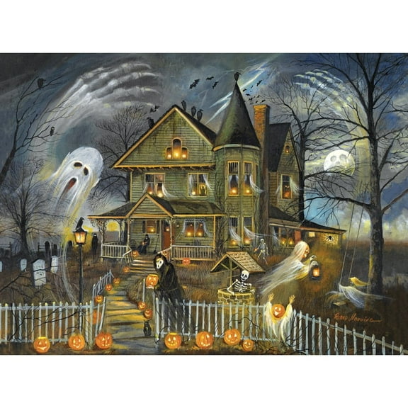 Bits and Pieces - 1000 Piece Jigsaw Puzzle for Adults - Haunted Haven - 1000 Piece Halloween Ghost Jack-O-Lanterns Jigsaw by Artist Ruane Manning …