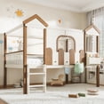 thumbnail image 4 of Harper & Bright Designs Full over Full Bunk Bed with Storage Drawers and Bookshelf, House Bunk Bed Frame with Roof and Windows, Solid Wood Bunk Bed with Playhouse Design, Beige & Natural, 4 of 14