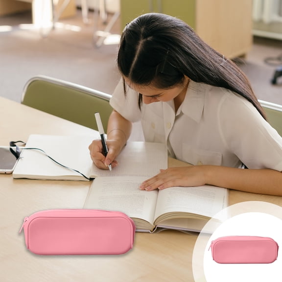 HOARBOEG Minimalist Solid Color Pencil Case Pink Stationery Small Storage Bag Zippered Pen Case Multipurpose Pencil Pouch Essential Tools for Office Use