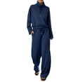 thumbnail image 2 of Pyhlmscde Women's Fall Winter Warm Up Suits 2 Pieces Lapel Sweatshirt Wide Leg Pants Set, 2 of 4