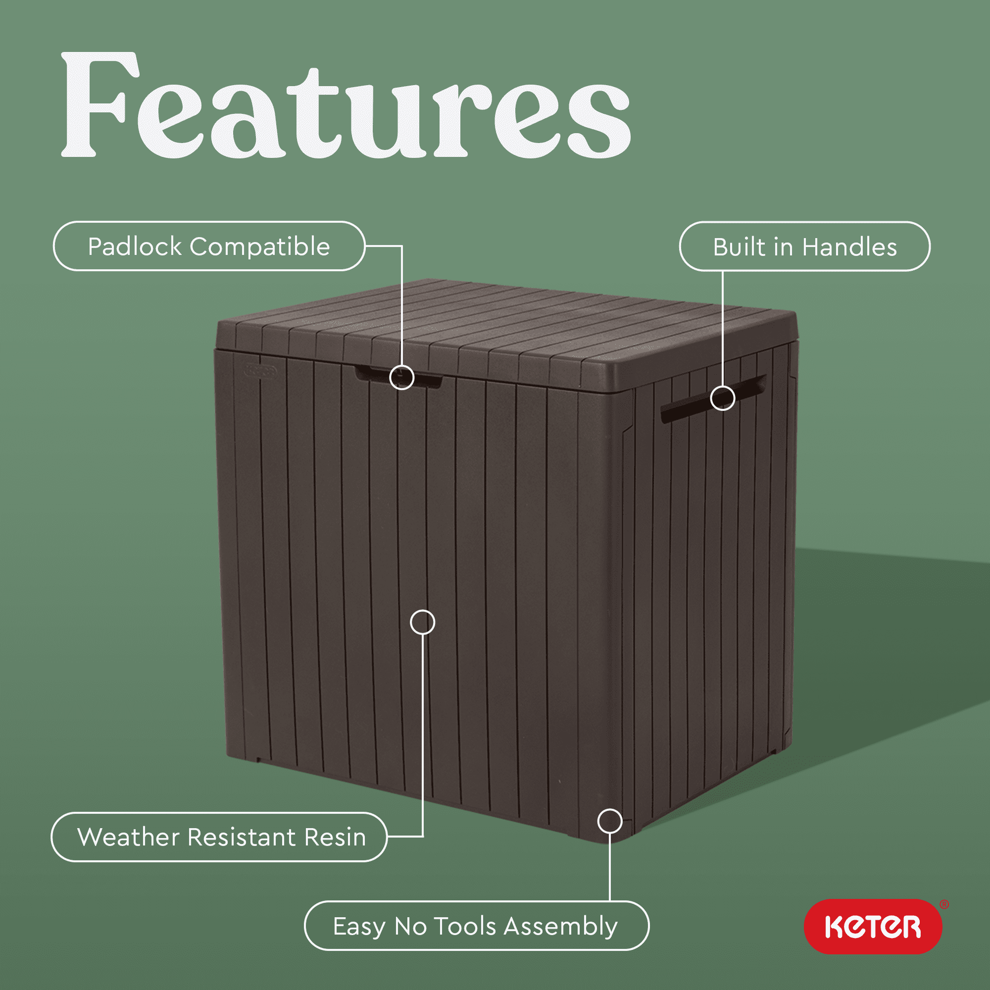 Keter City Box 30 Gallon Durable Resin Outdoor Deck Box Storage Organization, Brown