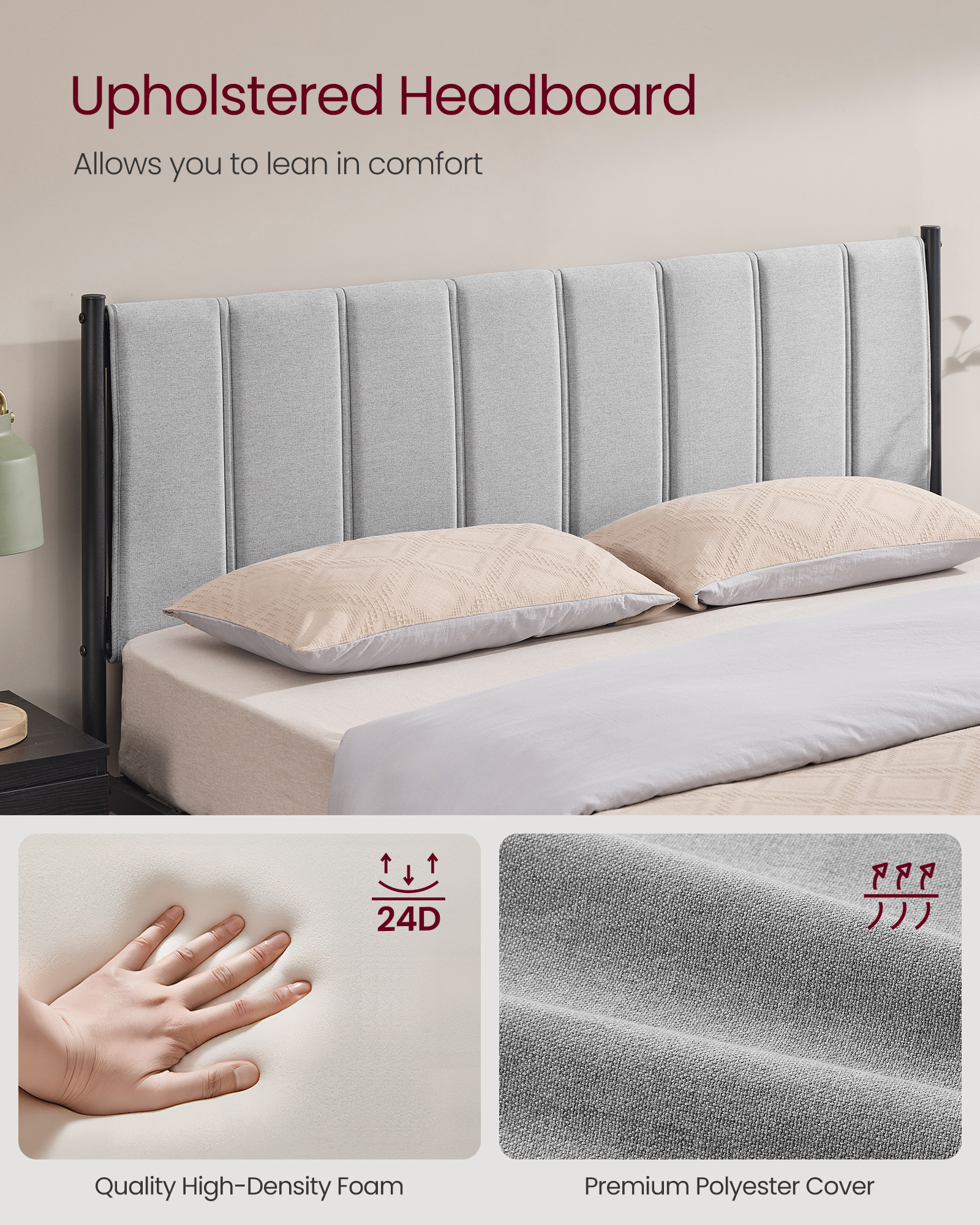 Queen Size Upholstered Bed Frame with Footboard, 1100 lb Capacity, Steel Slats, No Box Spring, Easy Assembly, Modern Minimalist, Dove Gray