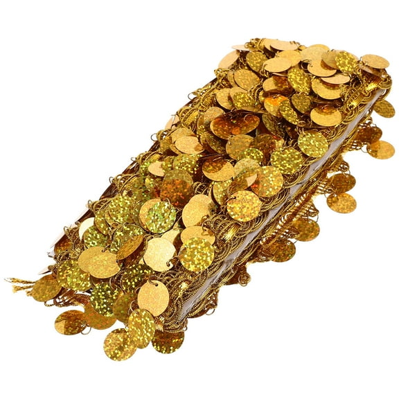 USHOBE 1Pack Iridescent Sequin Trim Golden Sparkling Fringe for Diy Projects Clothing Bags Crafts 11.8x1.4x354.3In