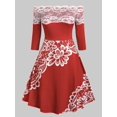 thumbnail image 1 of Vestido de Talla Extra con Estampado de Flores de Hombros Al Aire con Panel de Encaje Rosegal Vestidos Estampados Tallas Grandes, 1 of 5