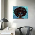 thumbnail image 4 of JEUXUS Portrait Afro African American Woman Girl Teal Bue Sunglasses Pop Art Paint Canvas Art Print Wall Art Black African Art Living Room Bedroom Home Decor Ready to Hang  16x12in, 4 of 6