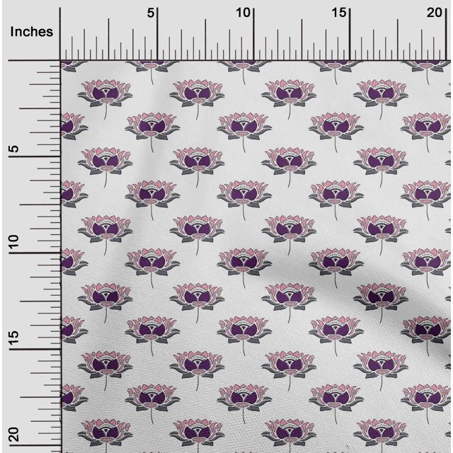 oneOone Tissu Polyester Lycra Imprimé Bloc de Lotus 56 Pouces de Large