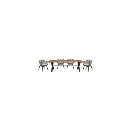 Patio Dining Set - 5-Piece Eucalyptus Wood Table & Rope Chairs - Weatherproof Outdoor Furniture