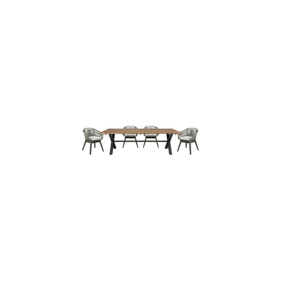 Patio Dining Set - 5-Piece Eucalyptus Wood Table & Rope Chairs - Weatherproof Outdoor Furniture