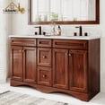 thumbnail image 4 of Boyel Living 60 inch Bathroom Vanity Marble Counter-Top Ceramic Basin Antique Brown Solid Wood Bathroom Cabine with Mirror, 4 of 7
