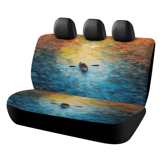 Colorful Kayaks Glide Across The Lake Car Accessories Bench Seat Covers for Cars Print Car Seat Protector Cover for Rear Universal Fit