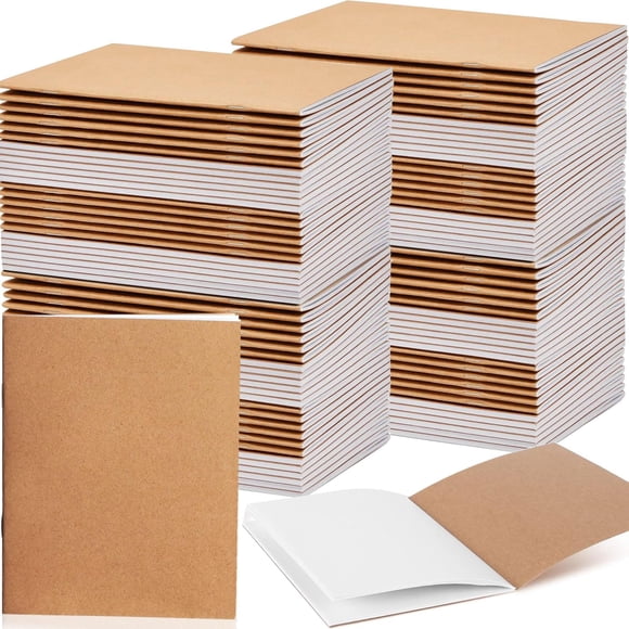 100 Mini Cahiers en Papier Kraft Journal Vierges Carnets de Croquis Bloc-Notes pour Enfants, Étudiants, Voyageurs, Fournitures Scolaires, 48 Pages, 24 Feuilles, 4.25 x 5.5
