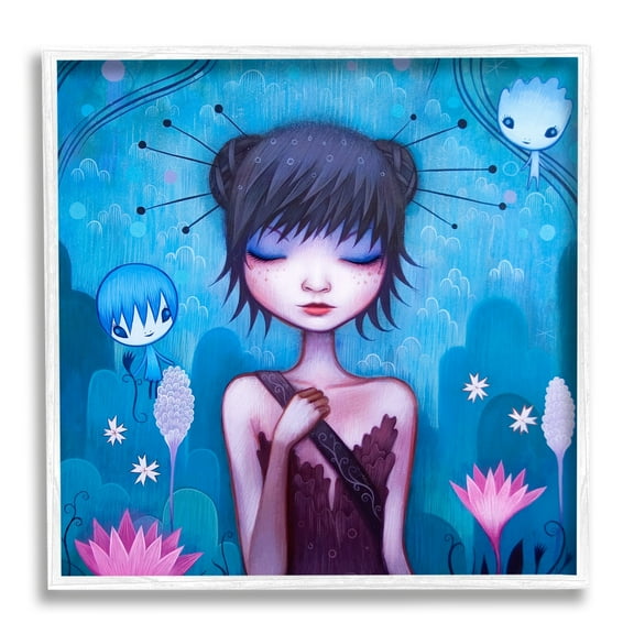 Stupell Industries Girl Pink Flower Blossoms Garden Fairies Blue Scenery Framed Wall Art, 12 x 12, Design by Jeremiah Ketner