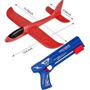 TiokMc Foam Airplane Launcher Toy Set, 3 Pack Catapult Planes with 2 Flight Modes and Stickers, Outdoor Flying Toys for Kids Boys Girls Ages 4-10