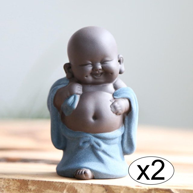 Estatua de Buda Macarena 2x Pequeña Linda Cerámica Sonriente Maitreya