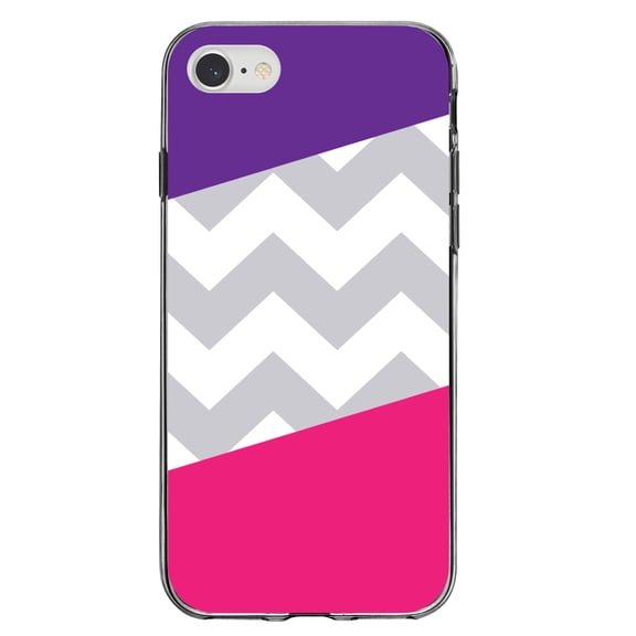 DistinctInk Clear Shockproof Hybrid Case for iPhone 7 8 SE (2020 Model) 4.7" Screen TPU Bumper Acrylic Back Tempered Glass Screen Protector - Purple Pink Block Grey Chevron - Chevron Stripes Pattern