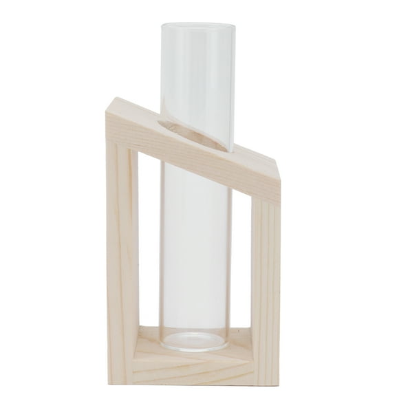 Vase en verre pour plantes hydroponiques avec support en bois