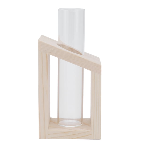 Florero de vidrio Bling Bling hidropónico con soporte de madera