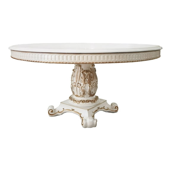 Acme Vendome Wooden Round Dining Table with Pedestal in Antique Pearl Indoor