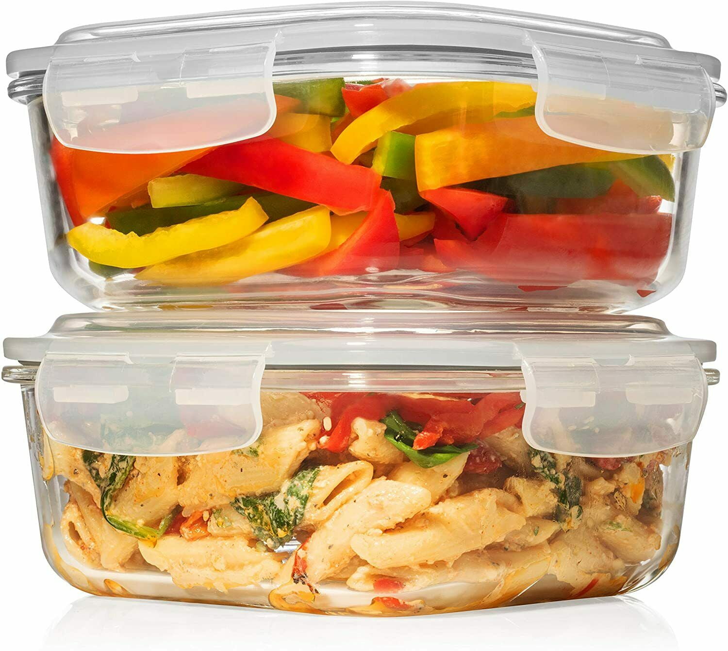 Set 2 LARGE 1200ML/42 Oz Glass Food Storage Containers w/Airtight Lids