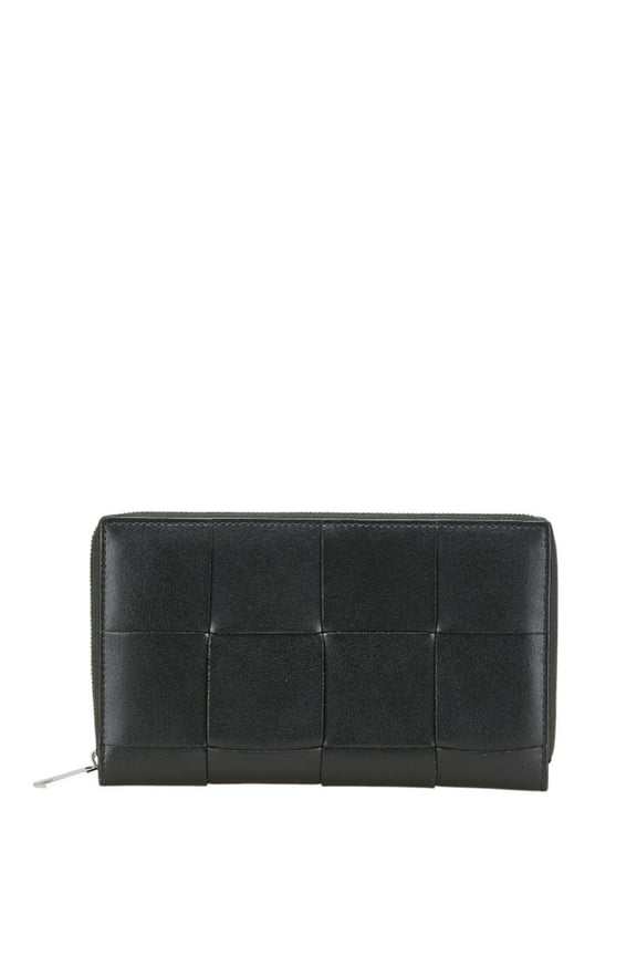 Pre-Owned Bottega Veneta Cassette Intrecciato Zip-Around Wallet, Black and Orange... (Good)