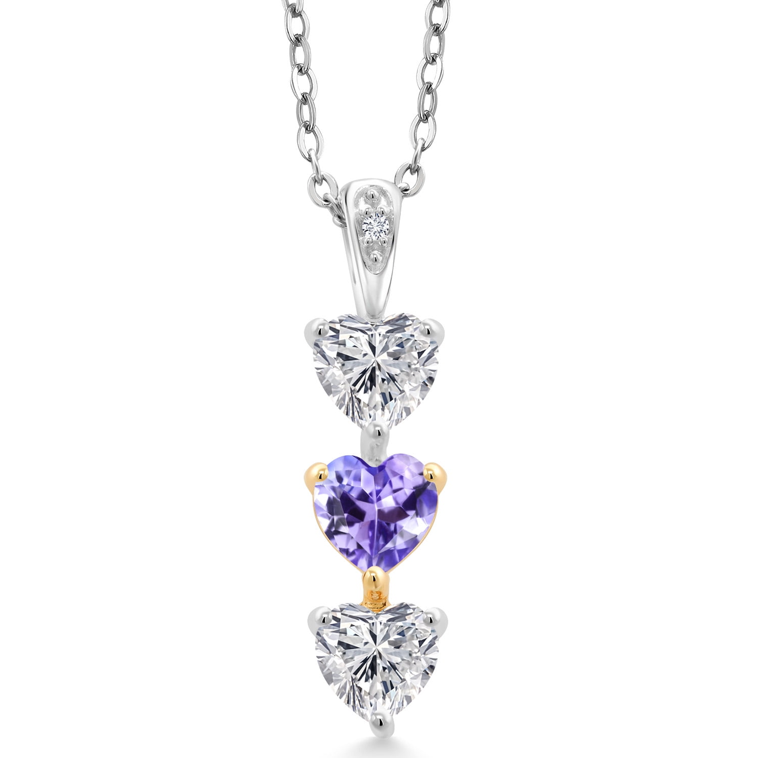 Gem Stone King 925 Silver and 10K Yellow Gold Lab Grown Diamond and Blue Tanzanite Pendant Necklace for Women | 1.39 Cttw | Gemstone April Birthstone | Heart Shape 5MM | With 18 inch Chain