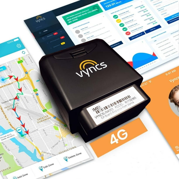 Vyncs Fleet: GPS Tracker No Monthly Fee, 4G LTE OBD, Time Fleet Car/Truck Tracking, SIM, Free Year Data Plan, Trips, Vehicle Diagnostics, Driver Alerts, Fuel Report, Emission -