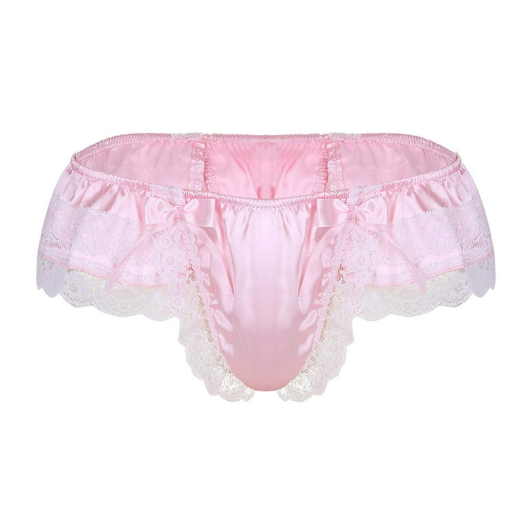 Sissy Pink White Satin Ruffled Bra Panties Set Top Knickers Mens