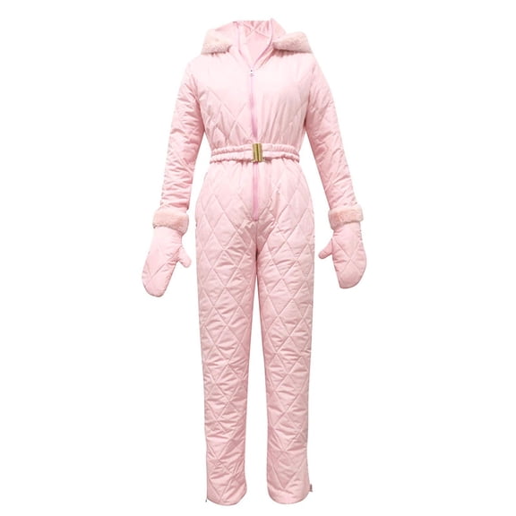 Womens Snow Suits Winter Ski Suit Onesie Outdoor Sports Waterproof Snowsuit Removable Faux Fur Collar Coat Jumpsuit(Pink,M)