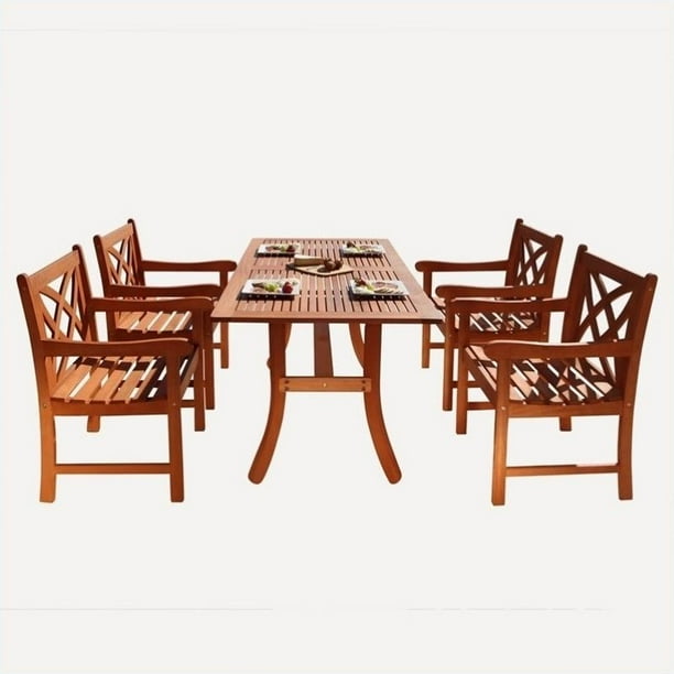 Pemberly Row 5 Piece Wood Patio Dining Set