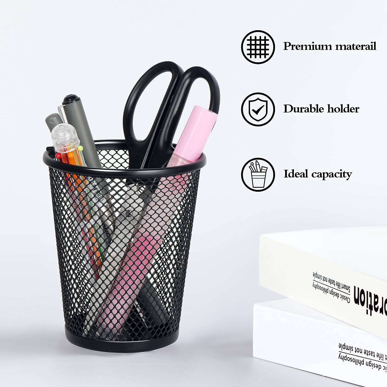 Pen Holder Mesh Pencil Holder, 12 PackMetal Pen Holder Large Pencil Holder,Premium Mesh Metal Pencil Holder for Desk Office Pen Organizer, Black