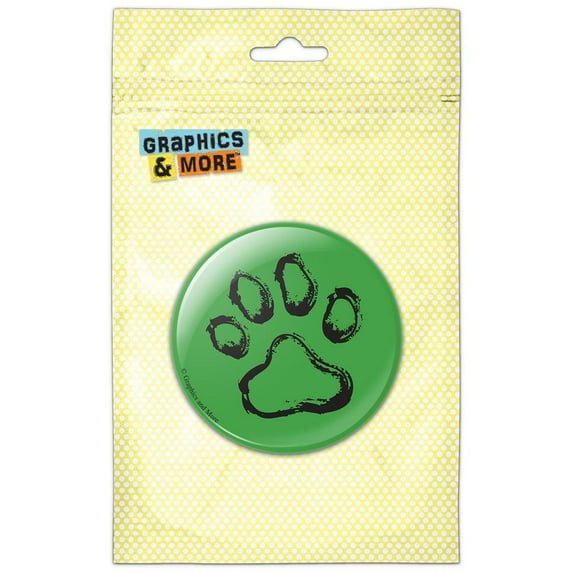 Paw Print Dog Cat Pet on Green Refrigerator Button Magnet