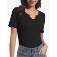 thumbnail image 5 of Women's Short Sleeve V-Neck Ribbed Knit T-Shirt - Fitted Basic Top, 5 of 6