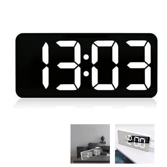 Digital Alarm Clock, Led Digital Clock with Temperature Display. Portable Mirror Alarm, Table Clock, 12/24 Hours