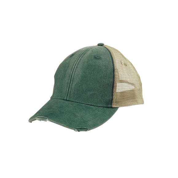 Whispering Pines Sportwear OL102 Ollie Cap With Distressed Torn Visor- Forest - Tan