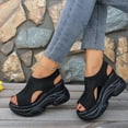 thumbnail image 5 of Women's Platform Sandals, Breathable Knit Open-Toe Slip-On Shoes, Comfortable Wide Width Casual Dress Sandals for Daily Walk Summer, Black/White/Beige, 5 of 10