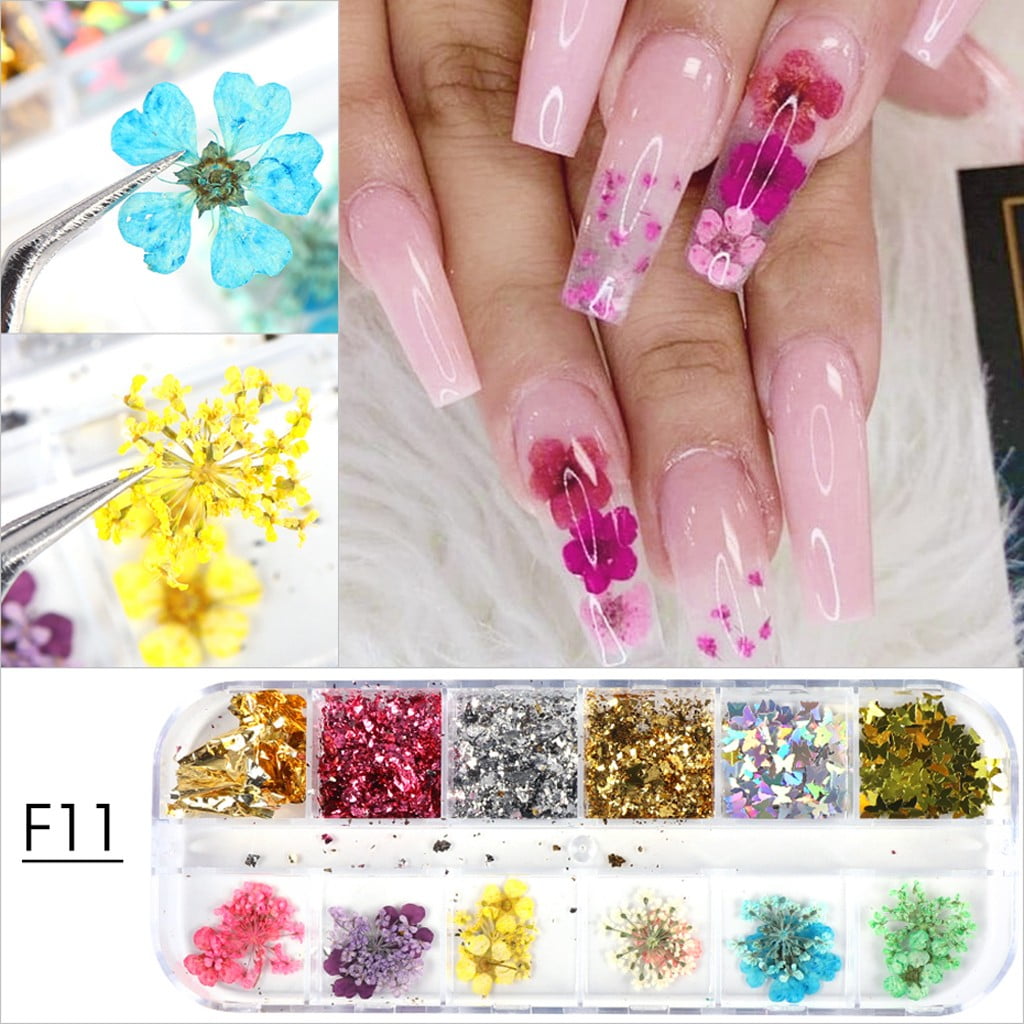 3D Mixed Dried Flowers Nail Art Charms Natural Floral Manicure Decoration  Tips