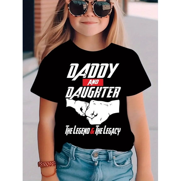 children’s wear Cute Kids Girls Daddy and Daughter Fist Bump T-Shirt Retro Father's Day Gift The Legend and The Legacy Toddler Black Graphic Tee