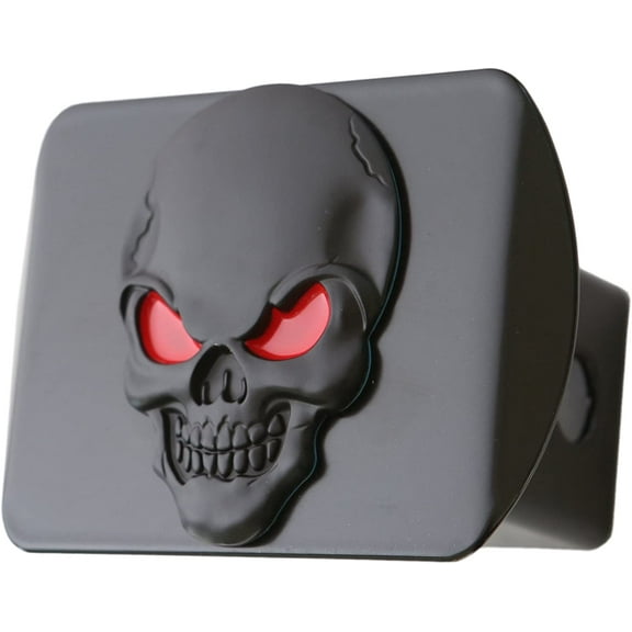 LFPartS 100% Metal Skull 3D Emblem Trailer Hitch Cover Fits 2" Receivers (Black Red on Black)