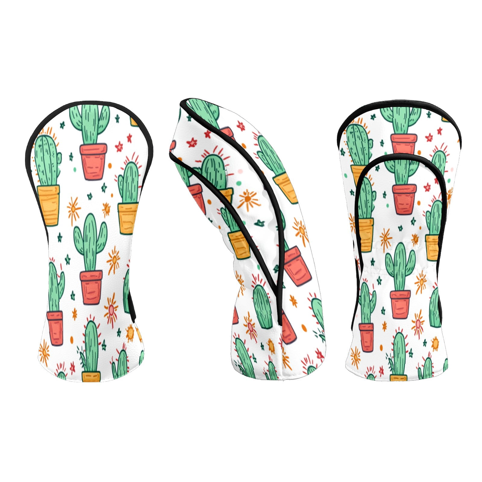 Golf Club Head Covers CactusSucculent_ColorfulPot Waterproof Leather Golf Head Covers for Men Women Driver Head Cover Fairway Headcover for Golf Lovers